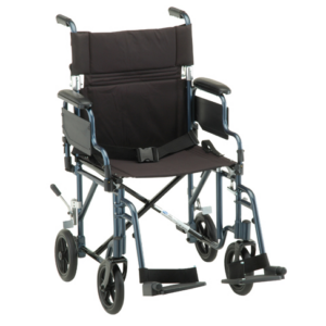 19 inch Transport Chair with Detachable Arms in Blue