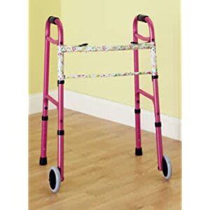 NOVA PINK FLORALDESIGNER ADULT FOLDING WALKER W/5" WHEEL